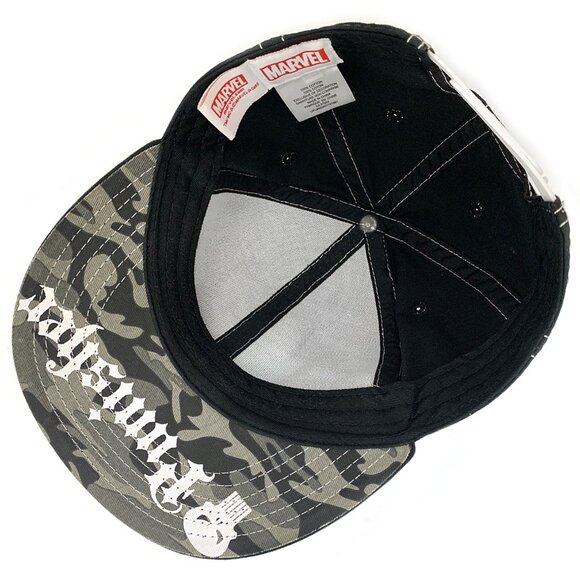 MARVEL Punisher Embroidered Skull Logo Flatbill Snapback Cap in Black - NEW - Picture 7 of 11